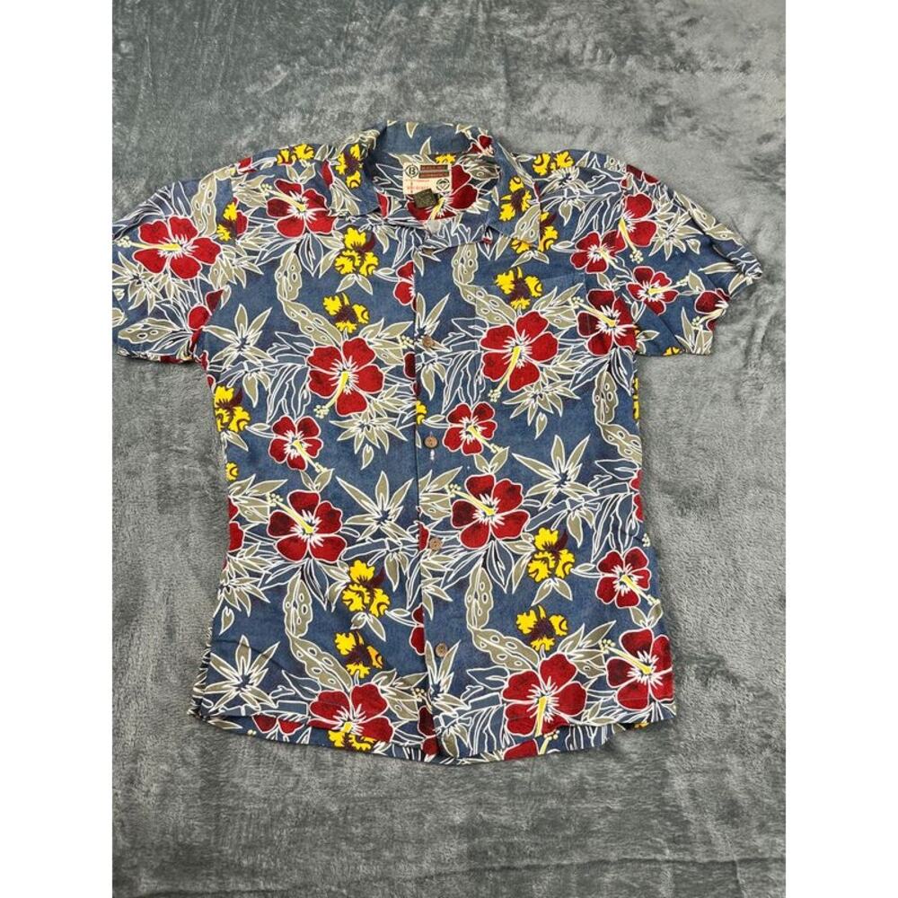 Bugle Boy Authentics Men’s Large Blue Red Floral Short Sleeve Shirt Excellent